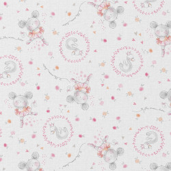 Printed Cotton DAISY White / Pink